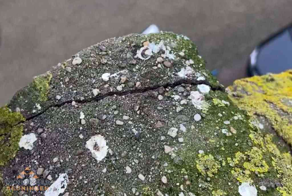 Beschadigde en verweerde nokvorst met scheuren en mos in Beuningen Beschadigde en verweerde nokvorst met scheuren en mos in Beuningen